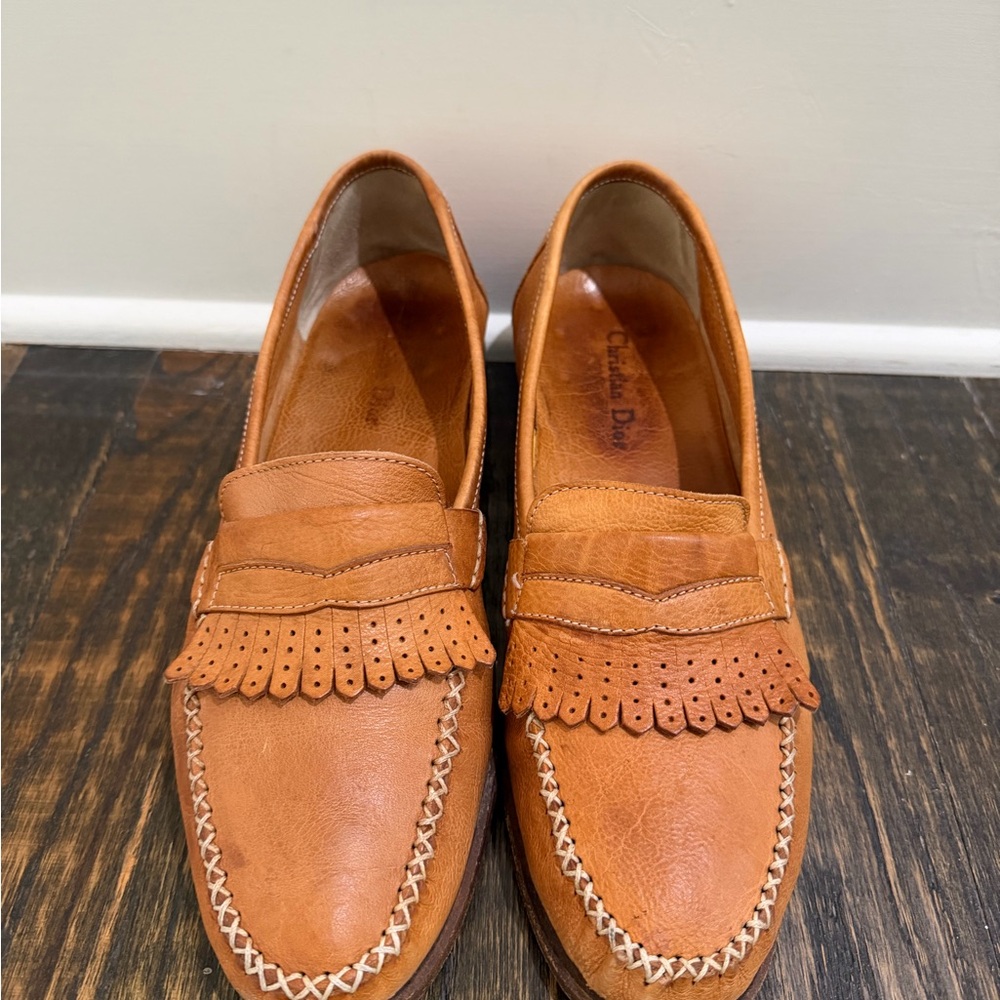 Dior Men's Cognac Leather Kiltie Penny Loafers